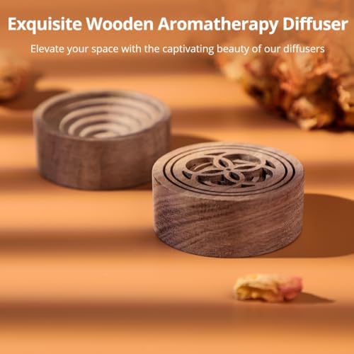 Walnut Wood Diffuser, Aromatherapy Diffuser, Essential Oil Round Diffuser, Small for Home, Offices, Sauna Rooms, Cars, Spa Centers, Yoga Rooms, 2 Pcs Wooden