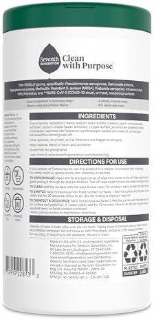 Seventh Generation Disinfecting Multi-Surface Wipes, Lemongrass Citrus, 70 Count, Pack of 3 (Packaging May Vary)