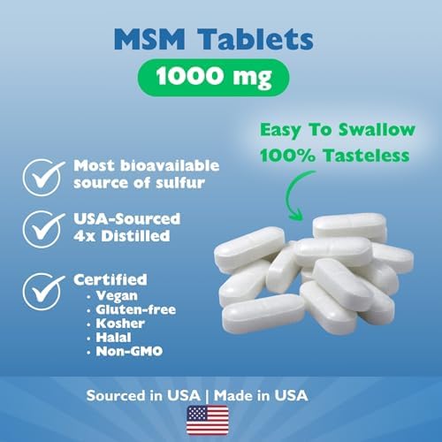 KALA HEALTH MSMPure MSM Tablets – 1,000 mg US-Made MSM per Tablet for Joint Health, Skin Appearance, Hair & Nail Support – Coated for Easy Swallowing, Tasteless – 120 Count