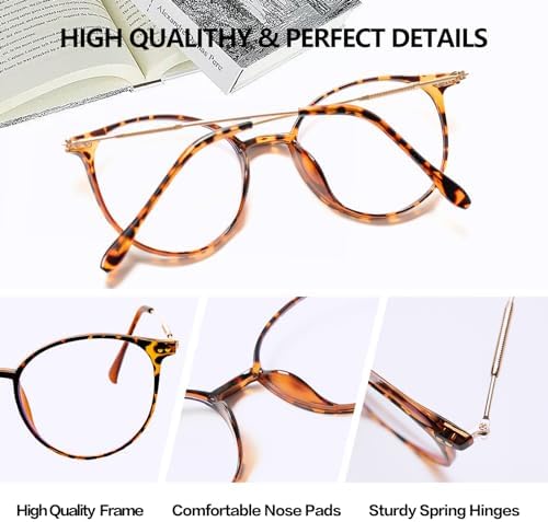 3 Pack Retro Round Super Light Reading Glasses for Women Men, Classic Lightweight Blue Light Blocking Readers