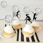 Kreatwow 36pcs Volleyball Cupcake Topper Black White Volleyball Birthday Party Decoration Volleyballs Birthday Cake Decor Sports Game Player Birthday Party Decor for Girls