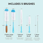Turbo Microfiber Bottle Brush Cleaner Pack - Set of 5 Bottle Brushes for Cleaning Baby Bottles, Water Bottles, Tumblers, Wine Decanters, Flask, Bong, Vase Cleaner - One Straw Cleaner Brush