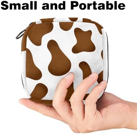 Sanitary Napkin Storage Bag, Brown Cow Skin Pattern Period Bags for School, Portable Menstrual Cup Pouch, First Period Kit for Teens Girls Women Nursing Pad Holder