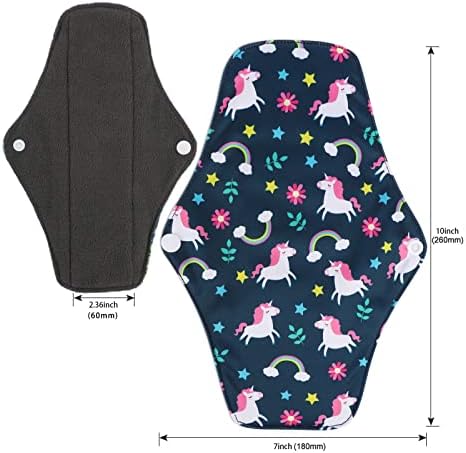 PHOGARY Reusable Menstrual Pads for Heavy Flow with Wet Bag, Sanitary Pads Set with Wings for Women, Washable Overnight Cloth Panty Liners (7 in 1, Style I)