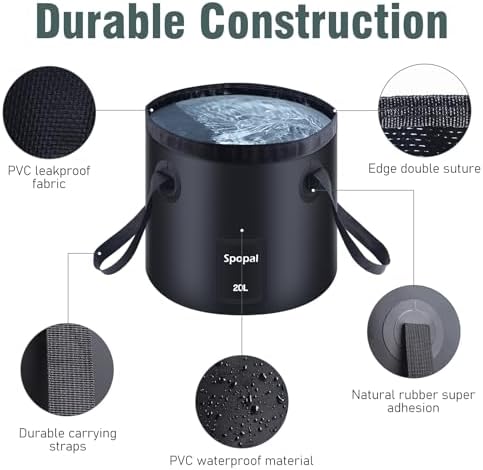 Spopal Collapsible Bucket with Handle 20L, Multifunctional Folding Water Container for Camping, Hiking, Traveling, Fishing, Laundry, Gardening, Waterproof, Durable, Lightweight