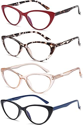 EYEURL 4-Pack Cat Eye Reading Glasses for Women- Blue Light Blocking Readers with Spring Hinges,Anti-Glare/UV Rays Reading Glasses,1.5