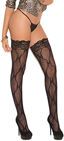 Elegant Moments Women's Thigh Hi with Back Seam and Lace Stay Up Silicone Top