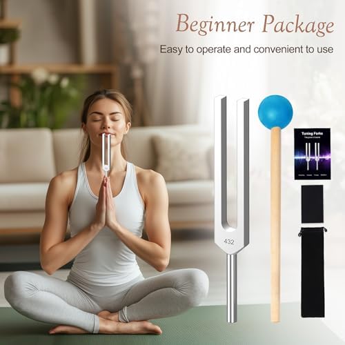 432Hz Tuning Fork, Aluminum Alloy, Includes Silicone Hammer and Storage Bag for Yoga,Relaxation