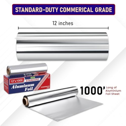 Urban Box Co.Standard Aluminum Foil Roll 12" x 1000 ft (1 Pack), Commercial Grade Silver Foil Wrap, Heat Resistant,Tear -Resistant, Extra Strong for Catering, Baking, Cooking & Food Service Use