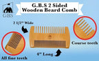 GENTS 2-Sided Wooden Beard & Mustache Comb with Fine & Coarse Teeth for Use with Balms, Wax and Oils - Pocket Sized