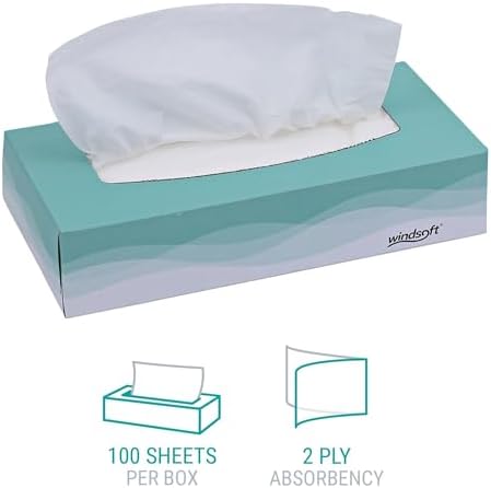 Windsoft 2360 Facial Tissue in Pop-Up Box, Box of 100 (Case of 30 Boxes)