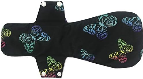 MUMBABY 5pcs 14 Inch Overnight Charcoal Bamboo Mama Cloth/Menstrual Pads/Reusable Sanitary Pads (Black Butterfly, X-Large)