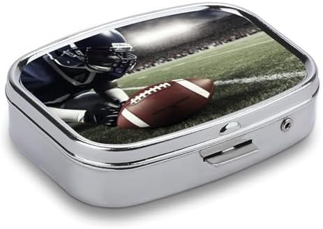 American Football Pill Organizer Cute Pill Box Decorative Metal Pill Case Portable Vitamin Organizer Travel Medicine Holder Mini Pill Storage Container for Purse