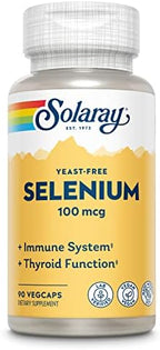 SOLARAY Selenium 100 mcg Supplement for Women & Men - Selenium 100mcg Capsules, Thyroid & Immune Health Support, Yeast Free, L Selenomethionine, Antioxidant Support, Vegan - 90 Veg Caps