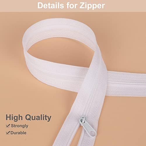 MiniRed 10Yards White Nylon Coil Zipper by the Yards, #3 Bulk Zippers for DIY Sewing Craft Bags with Replacement 20PCS Sliders (#3 White)