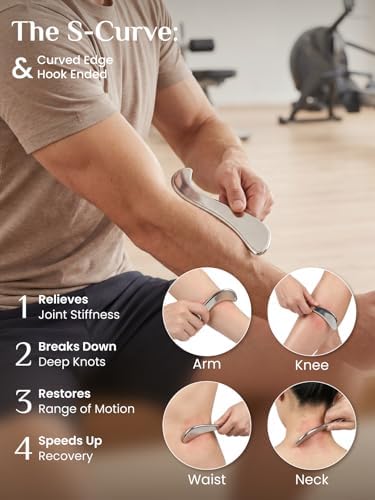 Rena Chris Gua Sha & Muscle Scraper Tool, Stainless Steel Face & Body Gua Sha Set for Lymphatic Drainage & Deep Tissue Massage, Travel Pouch & Guide Included (2-Piece Kit)