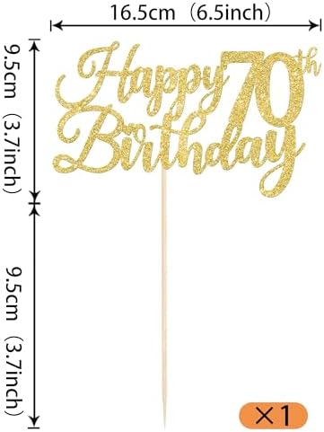 Rsstarxi 1 Pack Happy 70th Birthday Cake Topper Gold Glitter Cheers to 70 Years Hello 70 Fabulous Cake Pick for It's My 70 Birthday Theme Celebrate Party Cake Decorations Supplies