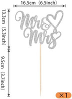1 Pack Mr & Mrs Cake Topper Glitter Wedding Engagement Cake Pick Love Heart Cake Decoration for Bridal Shower Engagement Wedding Party Cupcake Decoration Supplies Silver