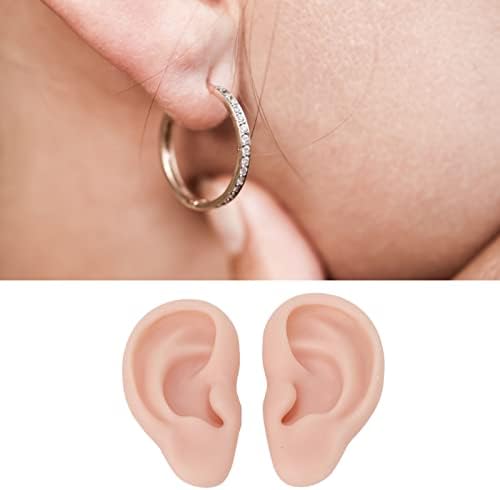 1 Pair Silicone Ear Model Piercing Practice Model Silicone Ear Model Ear Body Part Kit for Earrings Display Ear Piercing Exercise (Medium Skin Color)