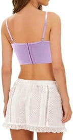 Testudineus Women's Floral Embroidered Crop Top Spaghetti Strap Sleeveless Sexy Sheer Mesh Corset Top Rave Party Top Tee