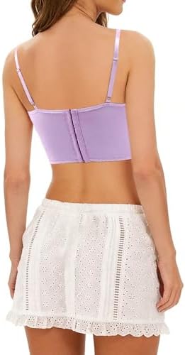 Testudineus Women's Floral Embroidered Crop Top Spaghetti Strap Sleeveless Sexy Sheer Mesh Corset Top Rave Party Top Tee