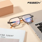 FEISEDY Reading Glasses Vintage Square Blue Light Blocking Glasses Women Men 70s Flat Aviator Glasses B0090