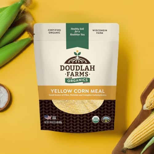 Organic Yellow Cornmeal 1.5 lb Fine Grind - Non-GMO, Gluten-Free, Sugar-Free, Farmed From Regenerative Soil, Vegan, Grown In USA, For Baking Cornbread, Muffins, Pancakes, and More by Doudlah Farms