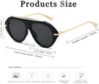 Long Keeper Oversized Pilot Sunglasses - Women Men Retro 70s Gold Square Sunglasses Trendy Flat Top Glasses Sunnies UV400