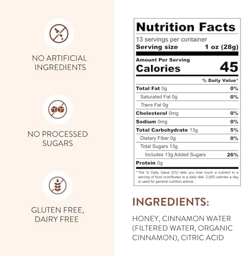 Cinnamon Honey Simple Syrup for Coffee, Cocktails, Tea, Matcha - Clean Simple Syrup with Real Cinnamon & Honey - 13.5 oz