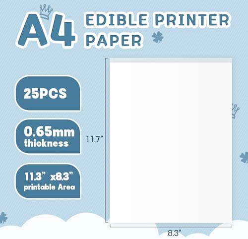 Edible Paper A4 Size, 25 Counts Icing sheets, 11.7" x 8.3" Frosting Sheets, Edible Image Paper for Cupcake Decoration, Sugar Sheet for Cake Printer