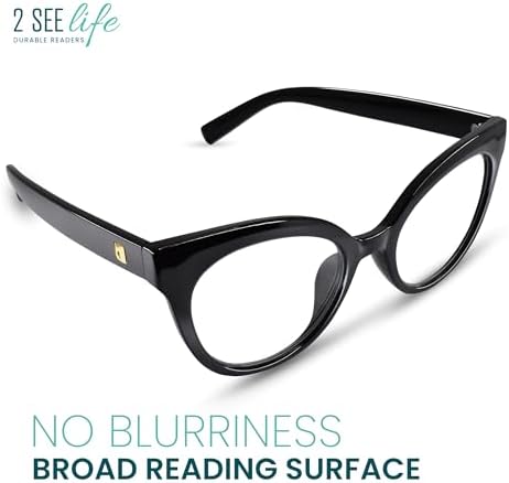 2SeeLife Oversized TR-90 Cat Eye Reading Glasses for Women – Narrow-Medium Fit, Durable and Sturdy Frame, Premium Readers, Black, +3.00