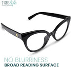2SeeLife Oversized TR-90 Cat Eye Reading Glasses for Women – Narrow-Medium Fit, Durable and Sturdy Frame, Premium Readers, Black, +1.75