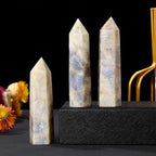 Runyangshi 1PCS Natural Crystal Moonstone Tower 2.75"-3.14" (7-8 cm) 6 Faceted Single Point Prism Healing Crystal Wand for Meditation Reiki Chakra Therapy