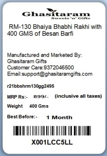 Ghasitaram Gifts Rakhis Online - Rakhi for Brother- RM-130 Bhaiya Bhabhi Rakhi with 400 GMS of Besan Barfi