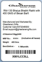Ghasitaram Gifts Rakhis Online - Rakhi for Brother- RM-130 Bhaiya Bhabhi Rakhi with 400 GMS of Besan Barfi