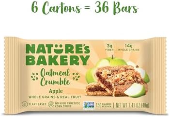 Nature's Bakery Oatmeal Crumble Bars, Apple, 6-6 Count Boxes (36 Bars), Vegan Snacks, Non-GMO