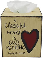 CVHOMEDECO. Primitives Square Tissue Box Cover Rustic Cheerful Heart Cardboard Tissue Box Holder for Home/Bath Decor, 5-1/4 x 5-1/4 x 6 Inch