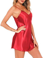 Lovasy Women Satin Nightgown Sexy Lingerie Sleepwear Silk Slip Dress V Neck Negligee Nightie Bridal Babydoll Short Nightwear