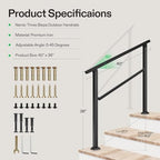 VIVOSUN Outdoor Handrail, 3 Step Stair Handrail, 40" x 36" Fits 1 to 3 Steps, Wrought Mattle Iron Handrail for Concrete Steps, Porch Steps, One-Step Assembly, Black