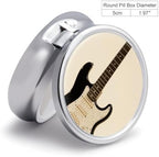 Electric Guitar Pill Box 3 Compartment Round Metal Pill Organizer Portable Mini Travel Medicine Case with Mirror Cute Medicine Container Holder for Pocket Purse