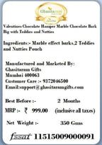 Ghasitaram Gifts Valentines Gift Valentines Day Chocolates for Girlfriend/Boyfriend/Husband and Wife Valentines Chocolate Hamper Marble Chocolate Bark Big with Teddies and Nutties