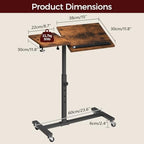MAHANCRIS Overbed Table with Wheels, Height Adjustable Overbed Bedside Table, Tilting Desktop Mobile Standing Desk, C-Shaped Side Table for Livingroom or Bedroom, Rustic Brown and Black ETHR6801