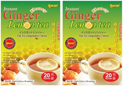 Honsei Instant Ginger Honey and Ginger Lemon Tea Set, 20 Sachets Each Flavor Total 40 Sachets (Ginger Lemon - 2 Pack)