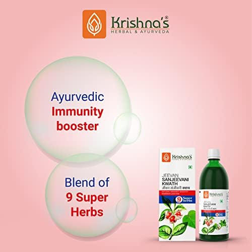 KRISHNA'S HERBAL & AYURVEDA Jeevan Sanjeevani Kwath - 500 ml Enriched with Aloe Vera, Amla, Giloy, Tulsi, Ashwagandha, and 4 More Herbs Natural Immunity Booster 500 ml (Pack of 1) Multicolour