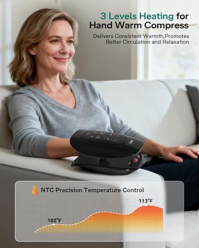 Hand & Wrist Massager with Heat and Finger Stretching Massage, Cordless Hand Massager for Arthritis and Carpal Tunnel, Mothers Day Birthday Gifts for Mom Women Men Her