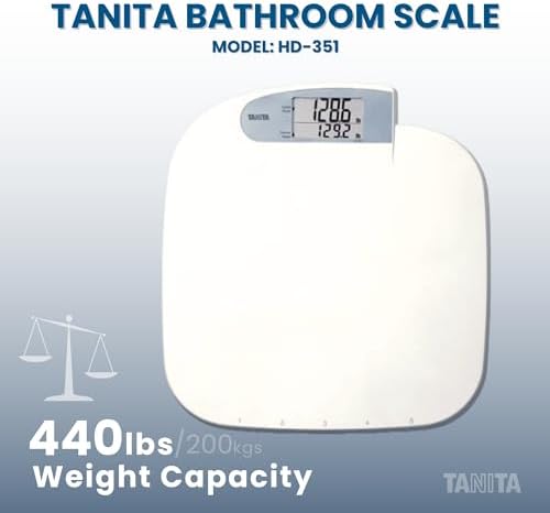 Tanita HD-351 Japan Technology Digital Bathroom Weight Scale- 440 lbs Capacity - Accurate & Precise with 5 Multi-User Convenience, Previous & Current Weight Memory - 2" Easy to Read Large Display