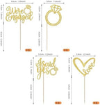 Rsstarxi 24 Pack We're Engaged Cupcake Toppers Diamond Ring Glitter Sweet Heart Love She Said Yes Cupcake Picks for Wedding Engagement Bridal Shower Theme Party Cake Decorations Supplies Gold