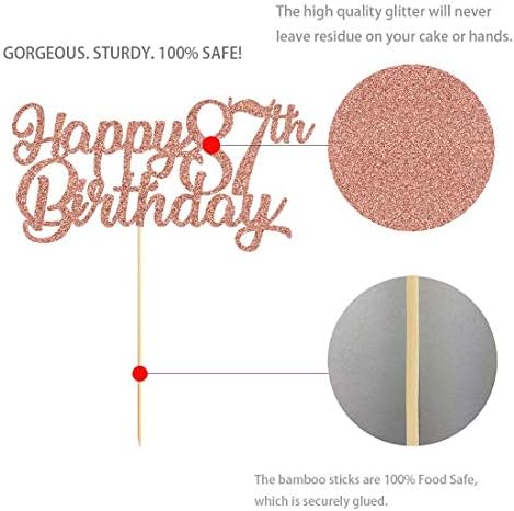 88th Birthday Cake Topper, Rose Gold Glitter Cheers To 88 Years Party Decoration, Supply