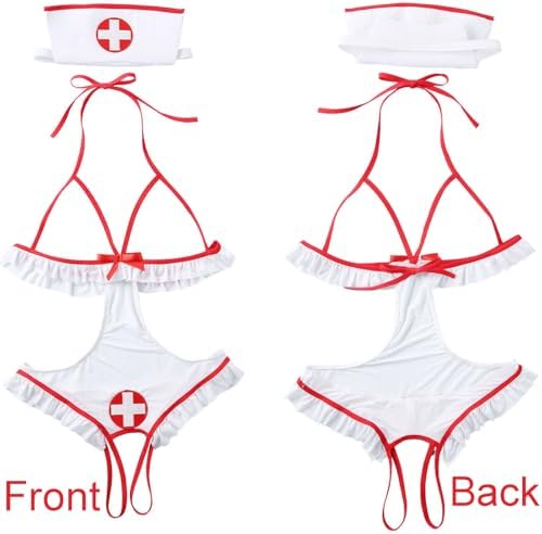 Sexy Nurse Costume Lingerie for Women, 2 Pcs Nurse Lingerie Set with Headband Sexy Halloween Costume Woman 2026