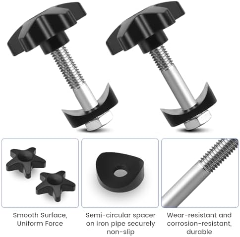 2 Sets Drive Walker Parts Replacement Knobs Kits, Compatible with Various Foldable Rollator Models (Includes 1.34" and 1.73" M6 Screw Rods, 0.75" Half-Round Washers, Star-Shaped Knobs)